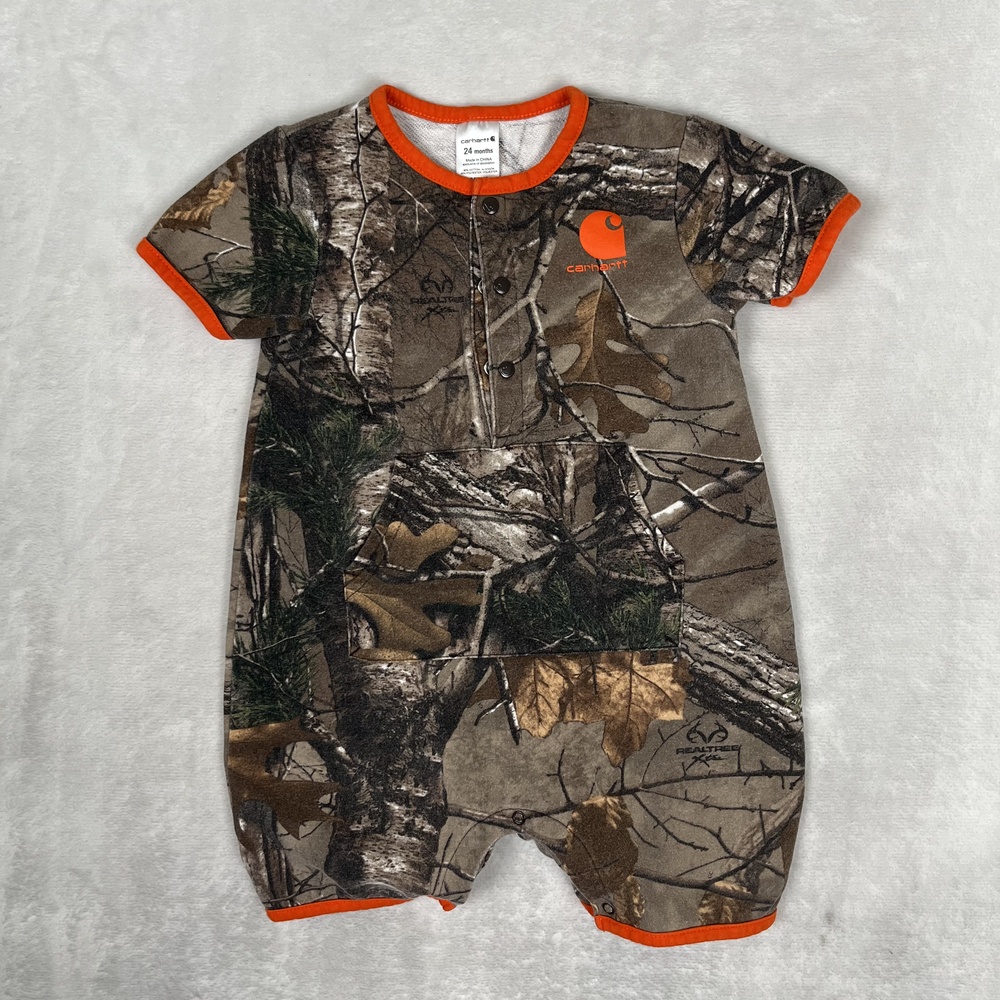 Carhartt Romper Baby Boys 24 Months Brown Realtree Camo Knit One Piece Hunting